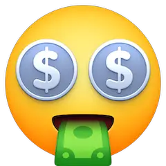 Cara con el símbolo del dólar en la boca Emoji Facebook