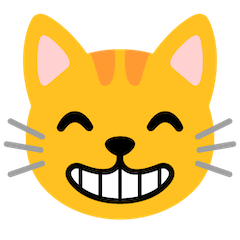 Широко улыбающаяся кошачья мордочка Эмодзи на Google Android и Chromebook