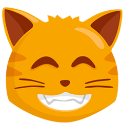 Широко улыбающаяся кошачья мордочка Эмодзи в Messenger