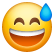 Grinsendes Gesicht mit zusammen­gekniffenen Augen und Schweißtropfen Emoji Samsung