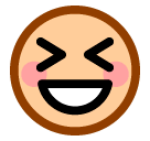 😆 Cara com sorriso a mostrar os dentes e os olhos bem fechados Emoji nos SoftBank