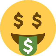 Cara con el símbolo del dólar en la boca Emoji Twitter