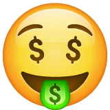 Cara con el símbolo del dólar en la boca Emoji WhatsApp